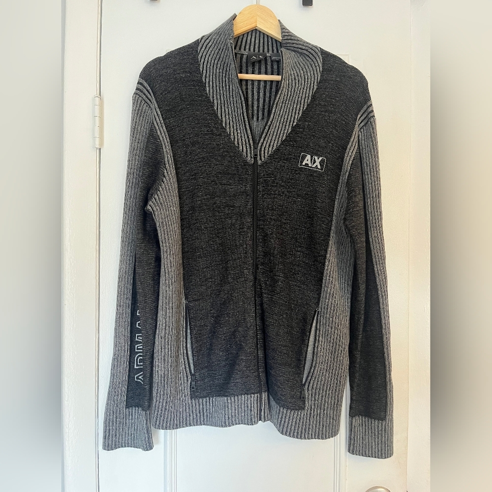 Armani Exchange Holiday 2012 Men's Zip-Up Sweater, Dark Gray, Size M